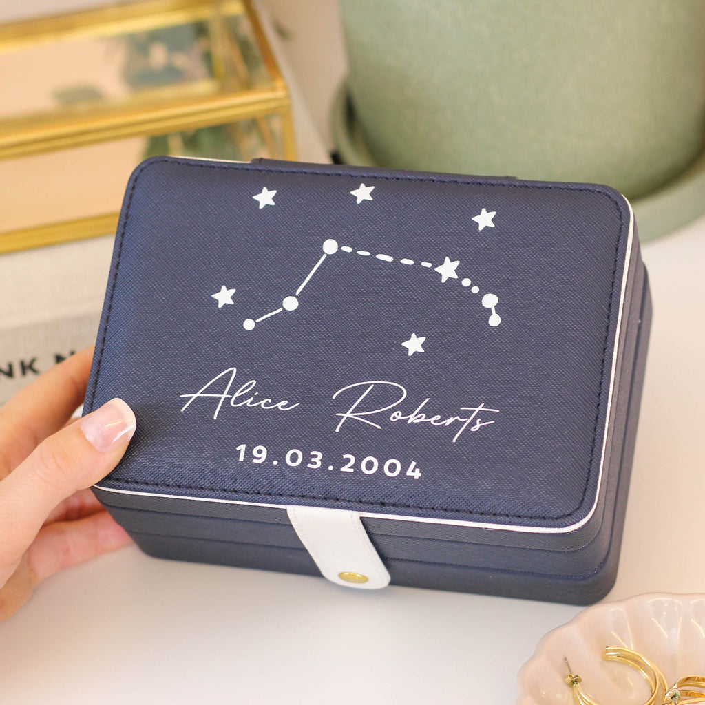 Personalised Star Sign Jewellery Box Gift For Her Travel Accessories