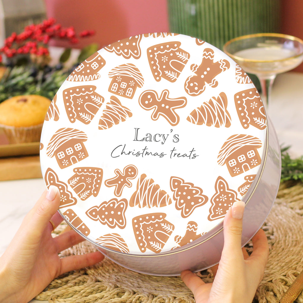 Personalised Christmas Gingerbread Pattern Cake Tin Gift For The Home