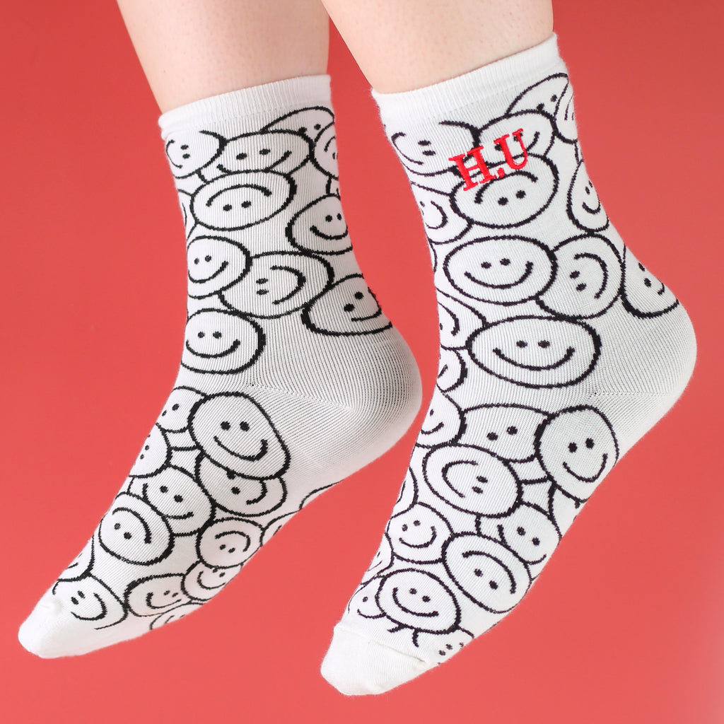 Personalised Black White Novelty Smiley Socks Gift