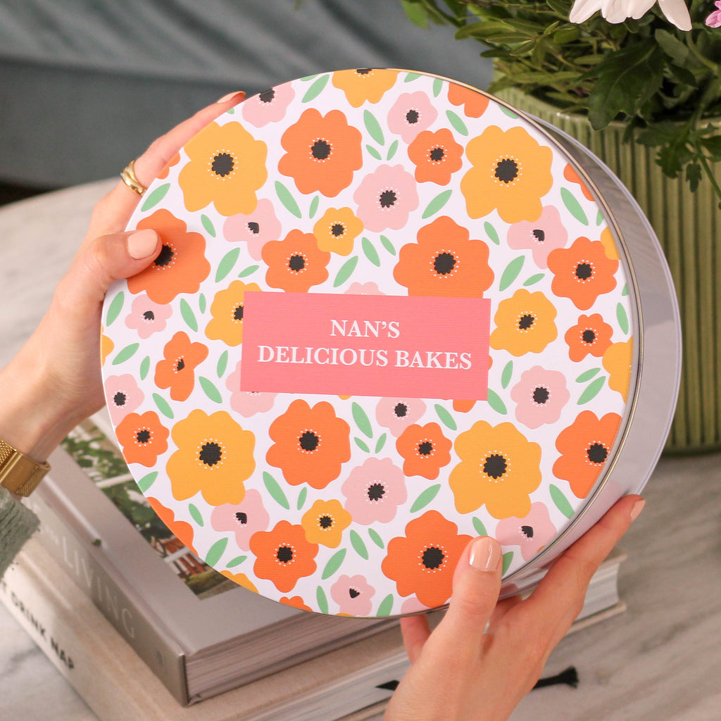 Personalised Bright Floral Baking Cake Tin Gift For Her Small And Large Bundle