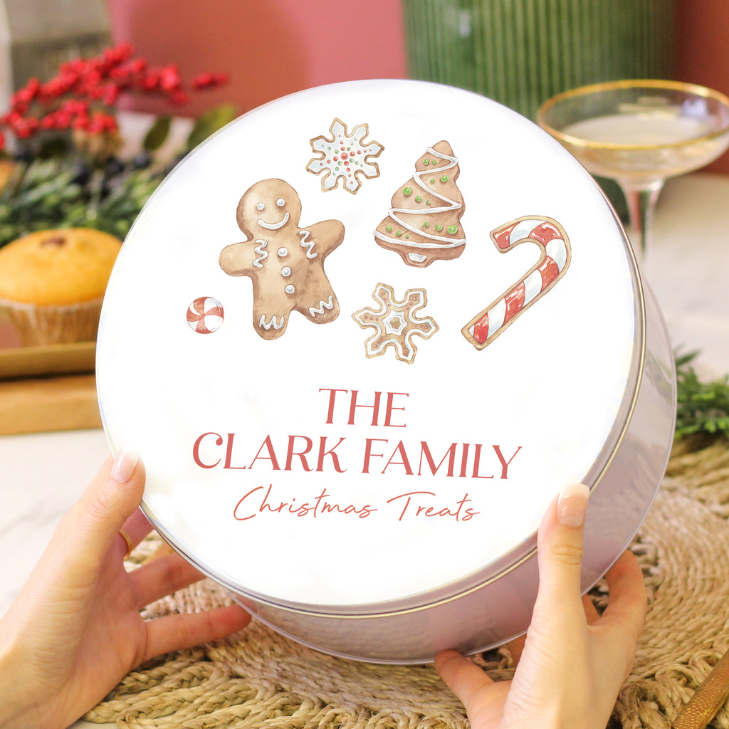 Personalised Gingerbread Family Christmas Cake Tin Gift For The Home Small And Large Bundle