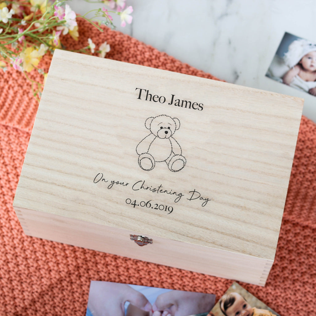 Personalised Teddy Bear Keepsake Box Gift For Children Boy Or Girl Christening Gift