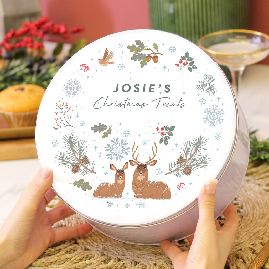 Personalised Reindeer Christmas Cake Tin Family Present For The Home Small And Large Bundle