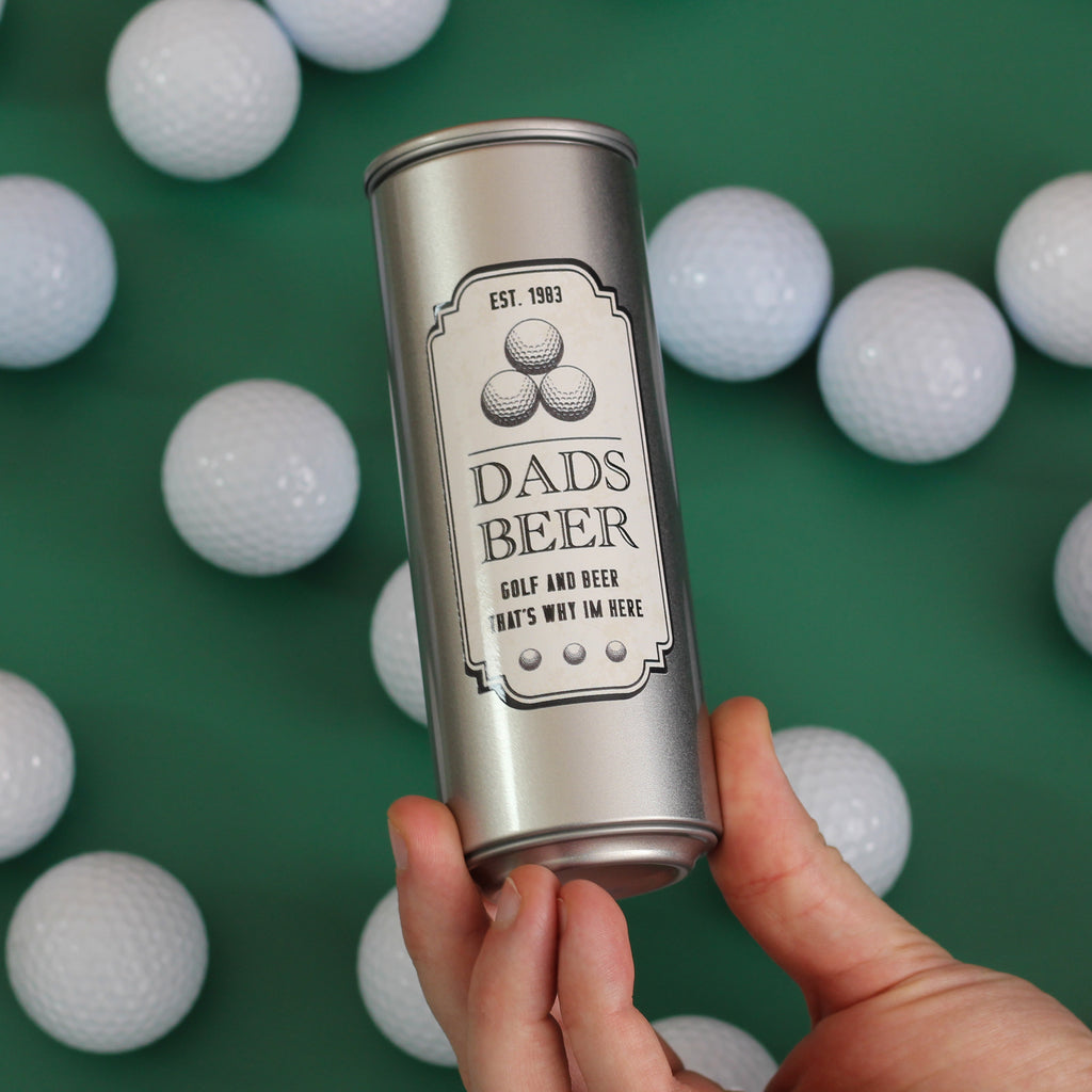 Personalised Golf And Beer Can With Golf Balls For Dad