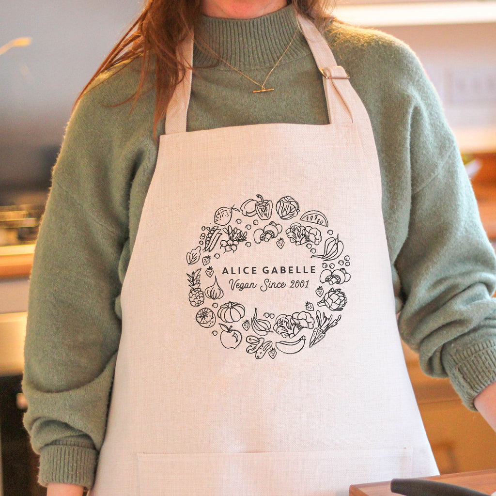 Personalised Vegetable Wreath Apron Gift For Vegan Present