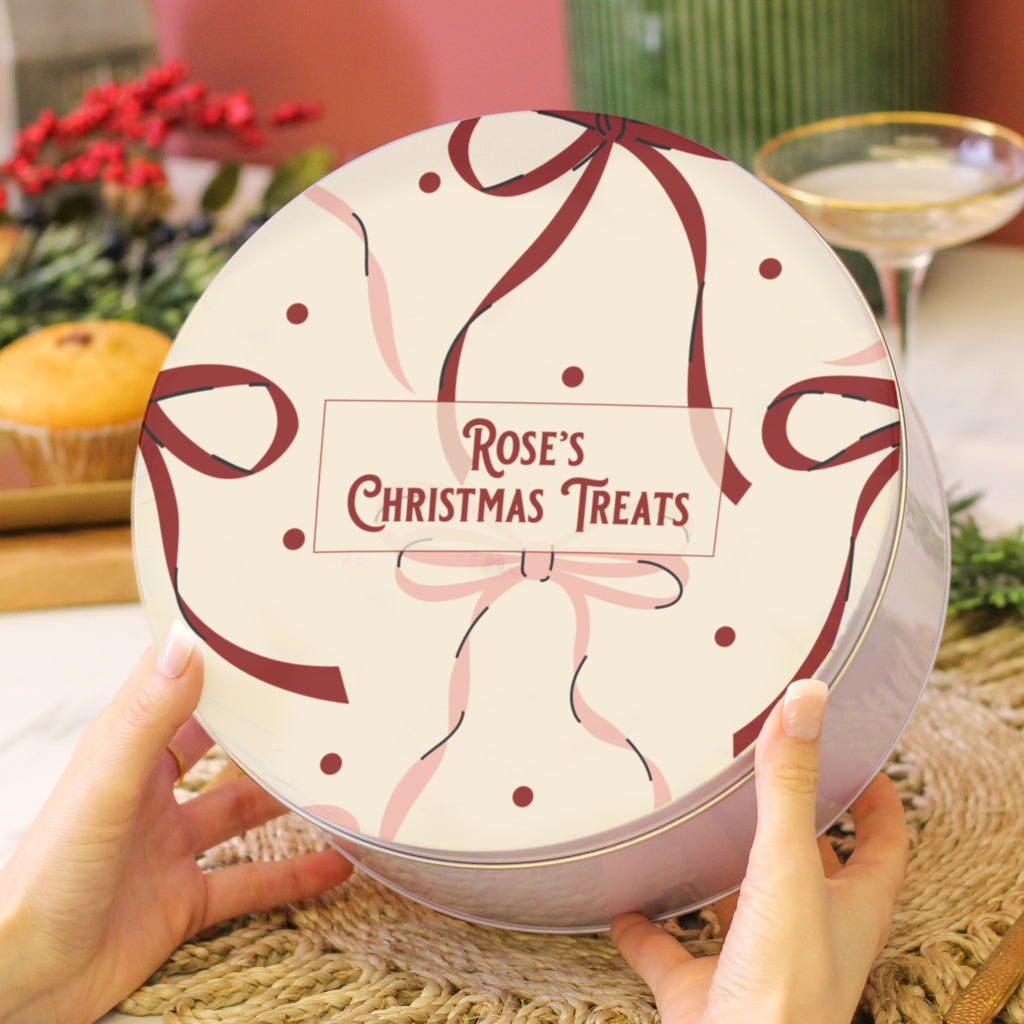 Personalised Christmas Bow Cake Tin Gift For Family Cakes Small And Large Bundle