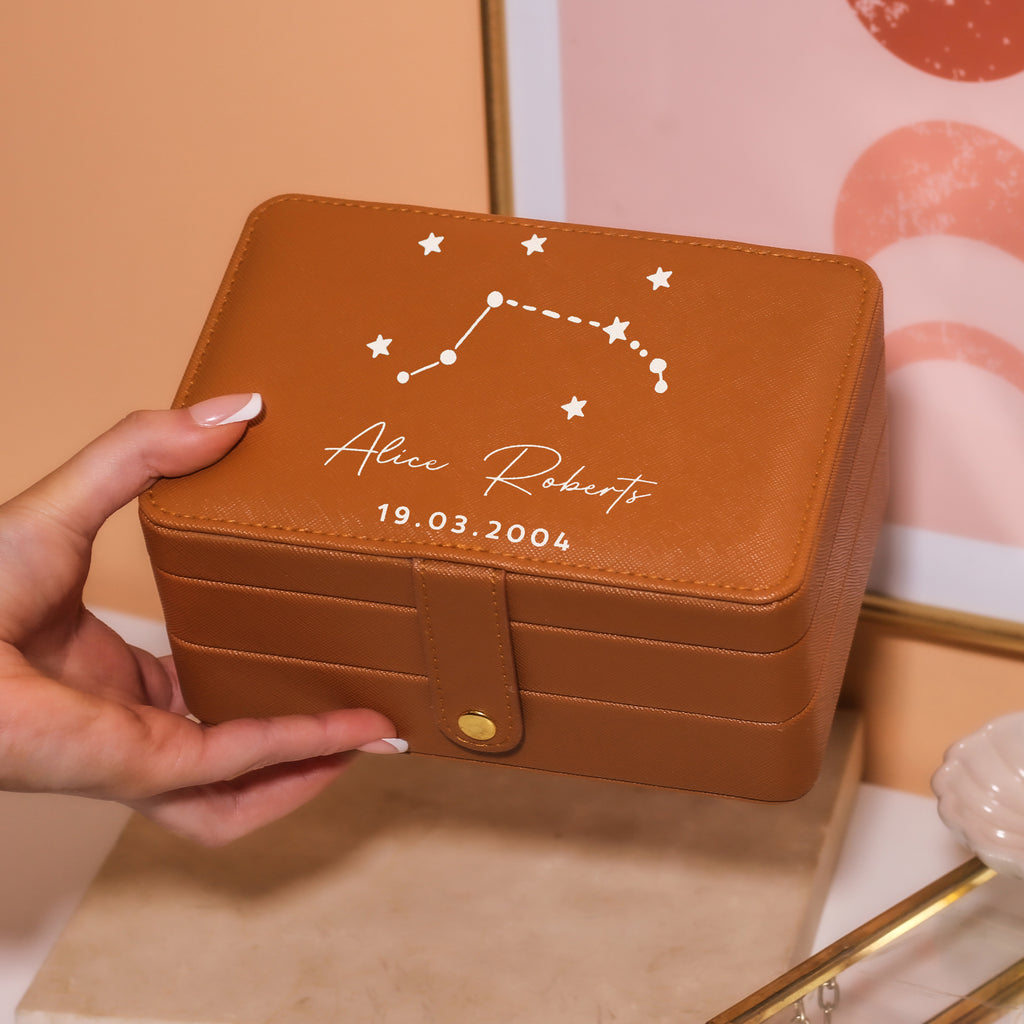 Personalised Star Sign Jewellery Box Gift For Her Travel Accessories