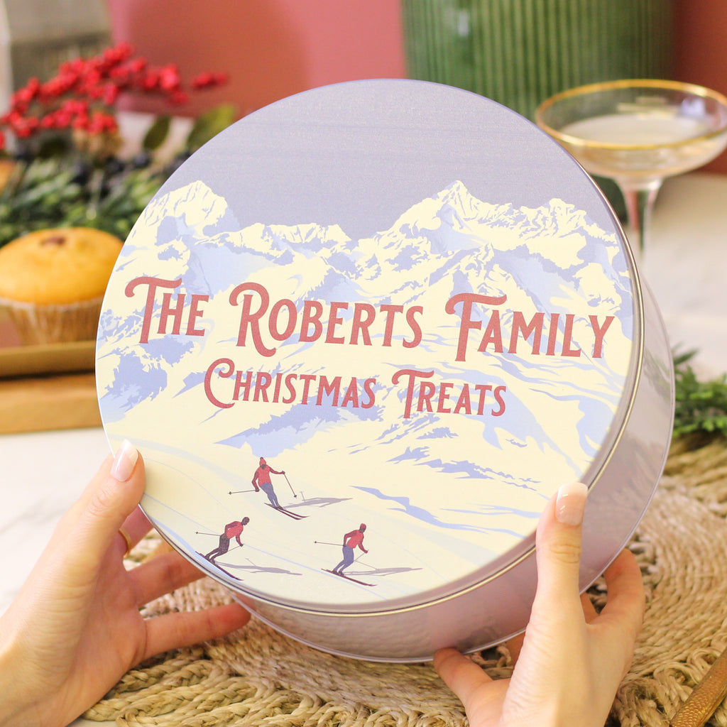 Personalised Skiing Cake Tin Gift For The Home Small And Large Bundle