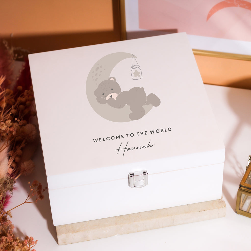 Personalised Bear Keepsake Box Gift For New Parents Baby Shower Present For Essentials