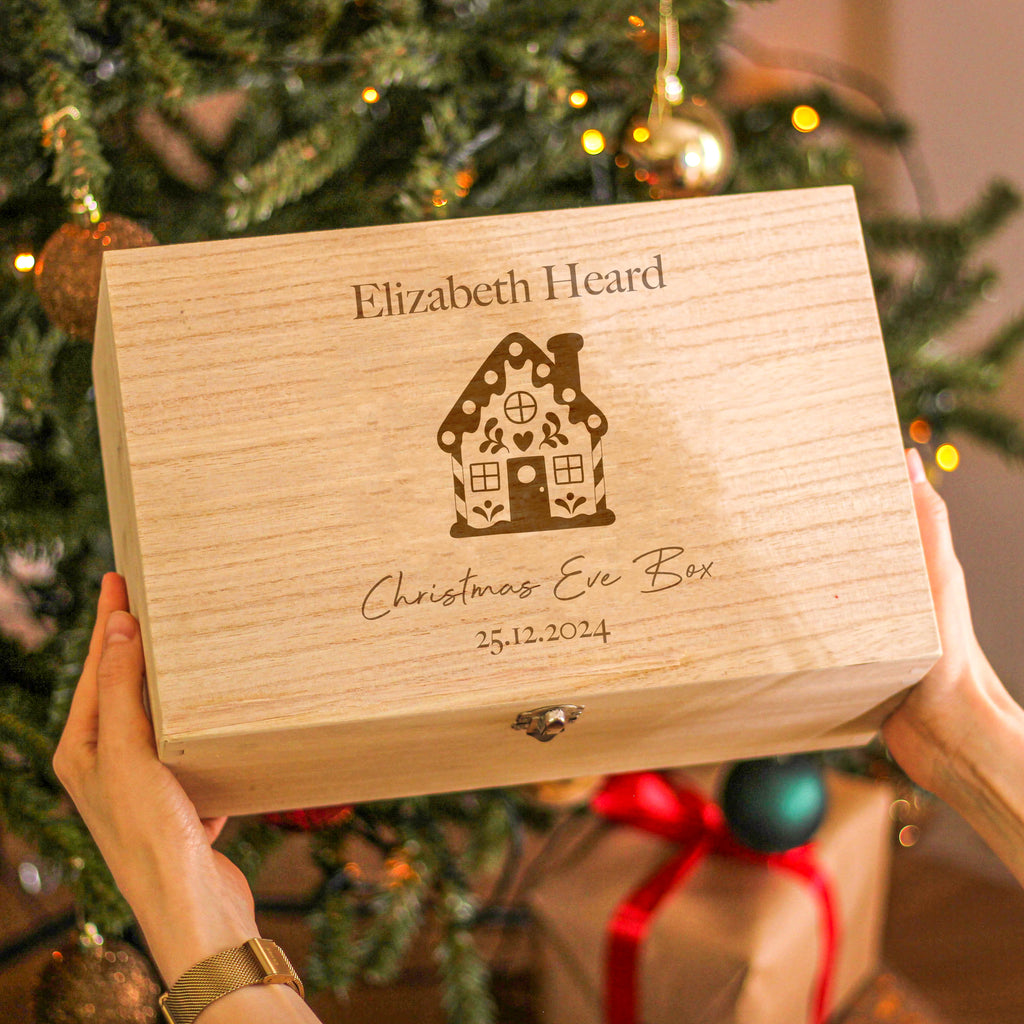 Personalised Christmas Eve Snowy House Keepsake Box Gift For Kids