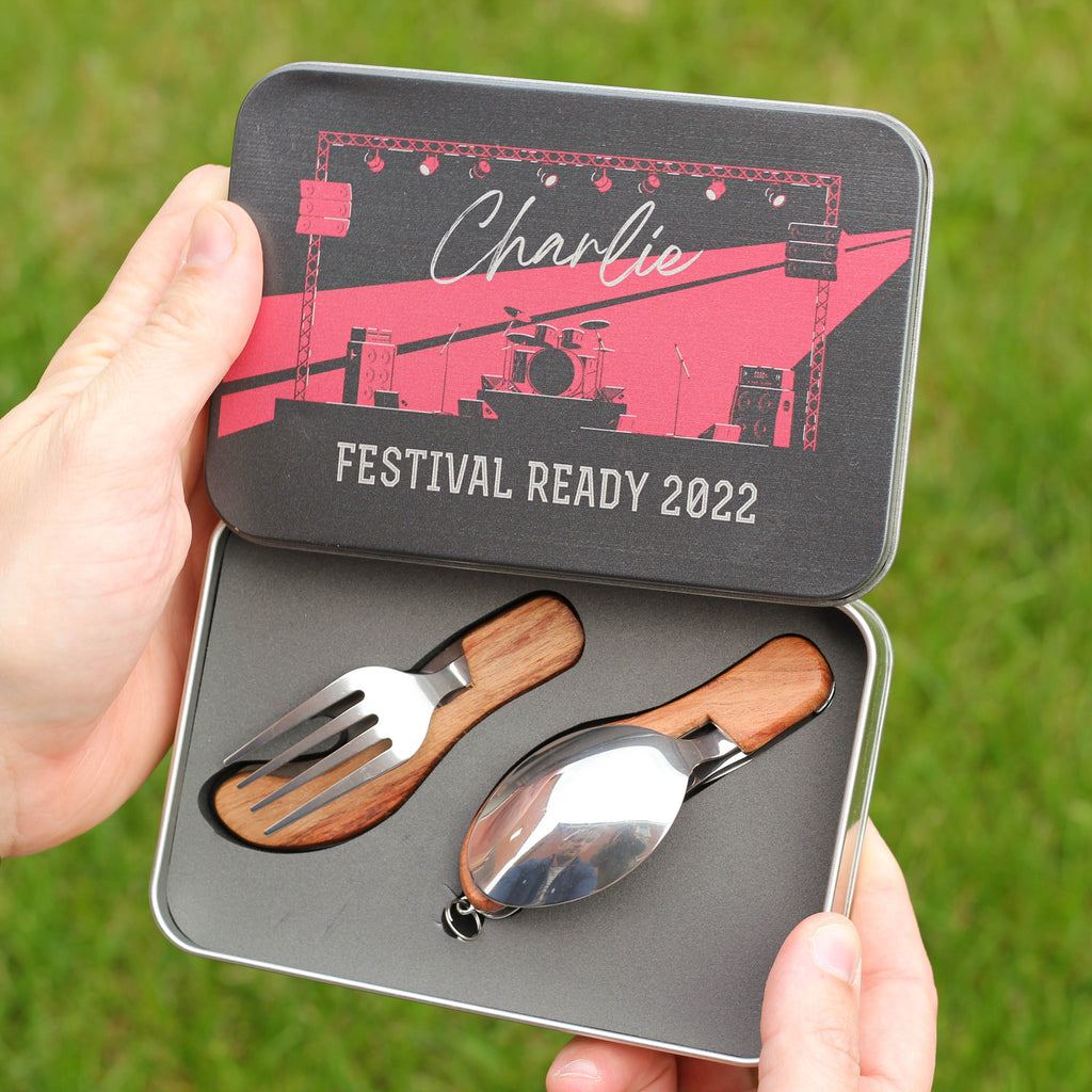 Personalised Rock Festival Cutlery Tin Travel Gift