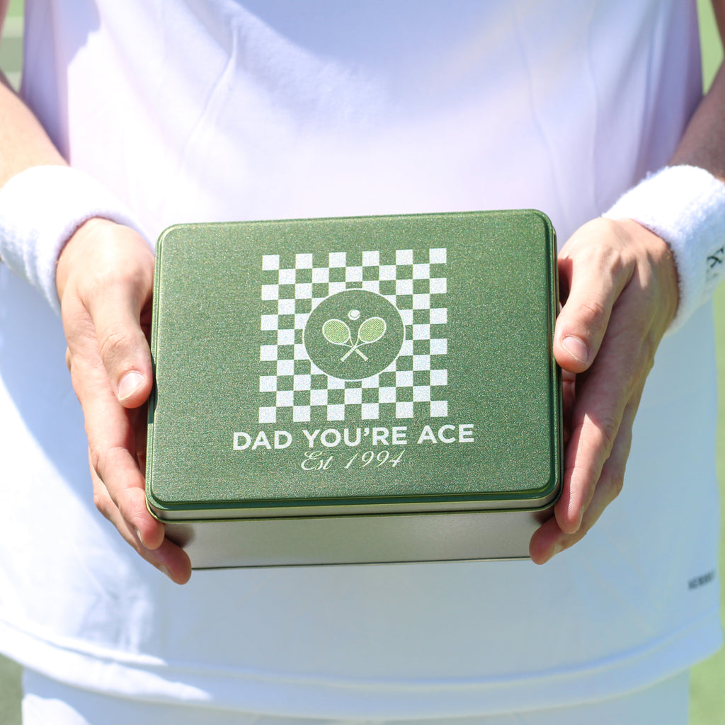 Personalised Checker Tennis Hip Flask And Balls Tin Gift For Dad