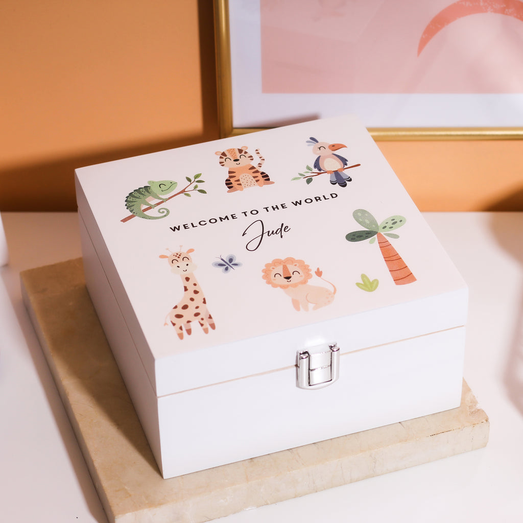 Personalised White Safari Keepsake Box