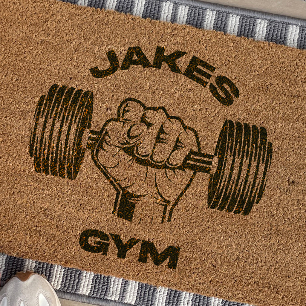 Personalised Home Gym Doormat Kettlebell Dumbbell Gift For His Or Her Garage Yoga Fitness