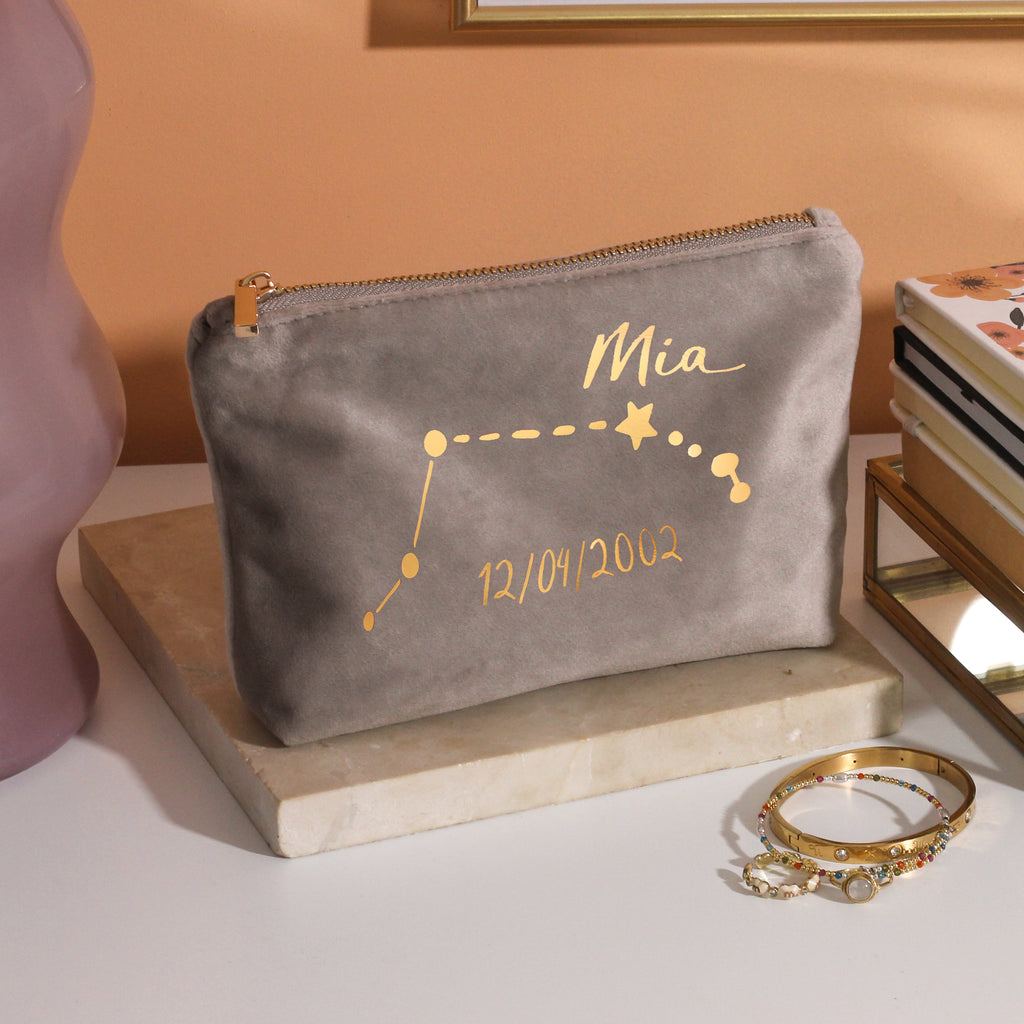 Personalised Velvet Star Sign Make Up Travel Bag For Her