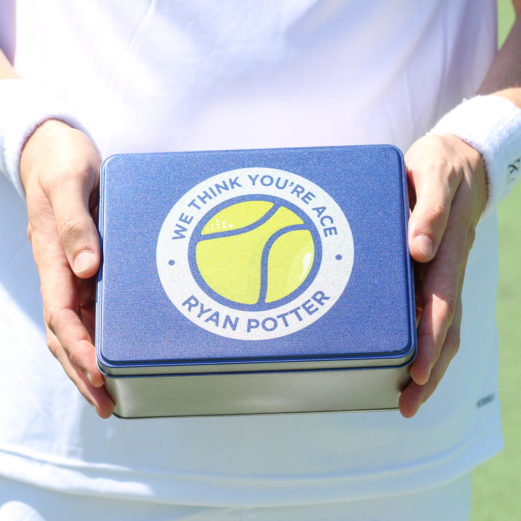 Personalised Tennis Ball Tin With Hip Flask Gift For Him