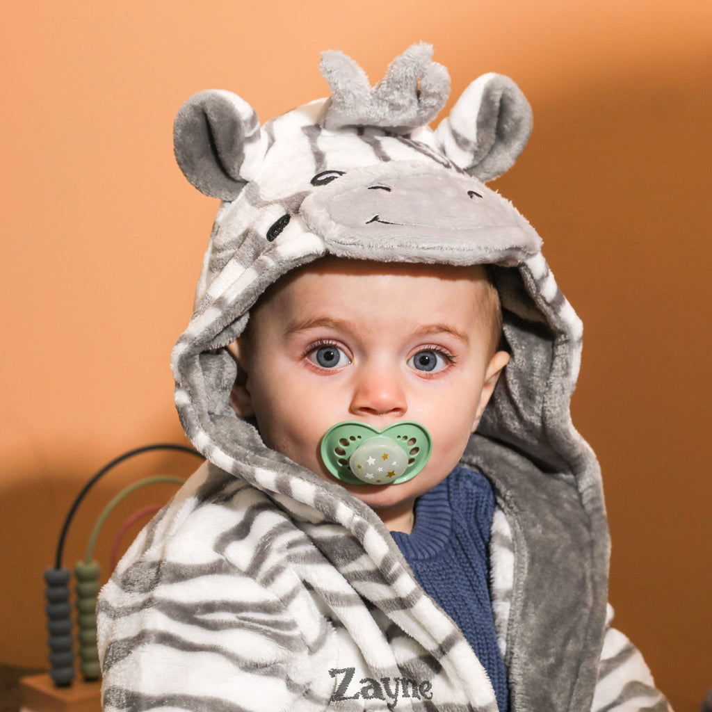 Personalised Zebra Animal Kids Dressing Gown Gift For New Baby