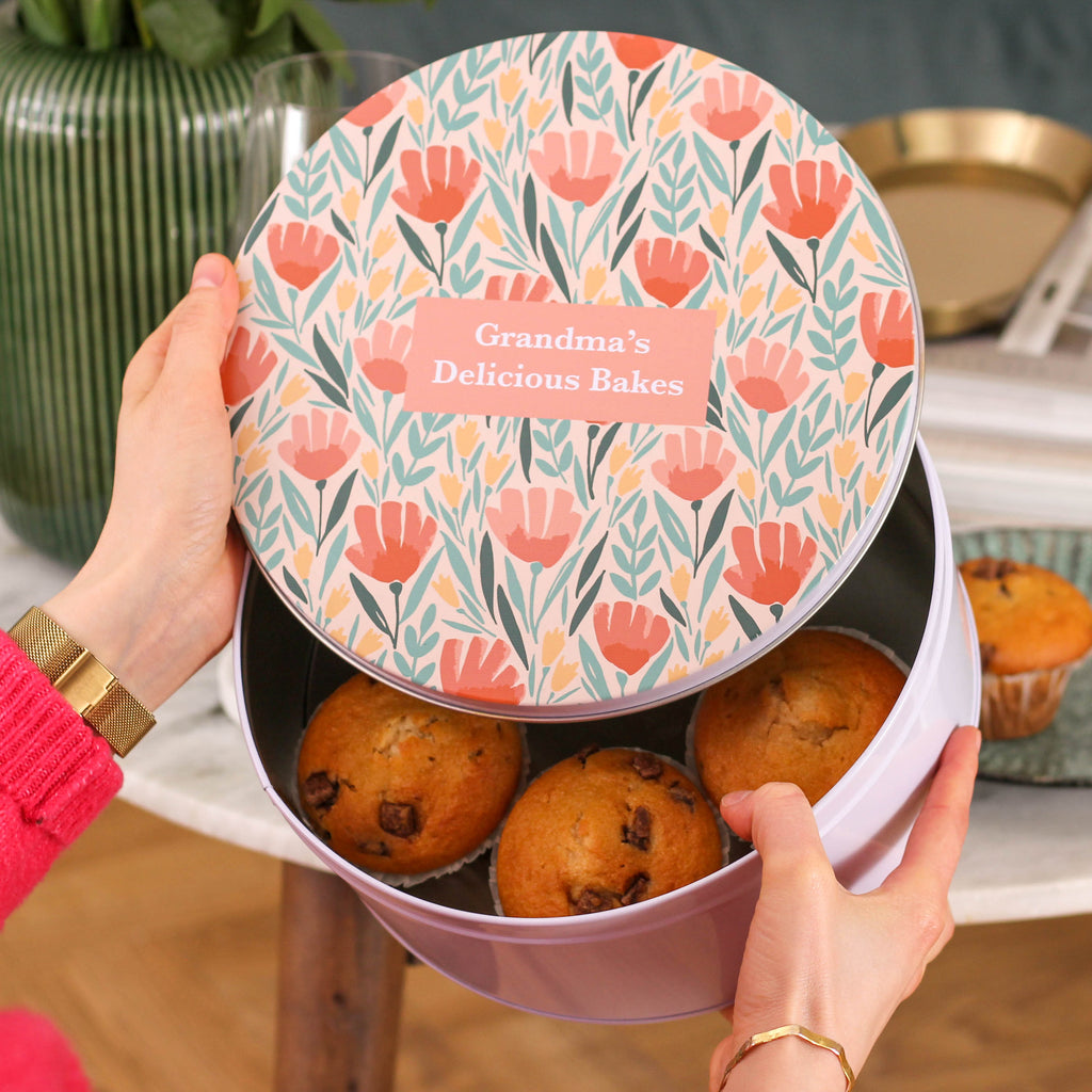 Personalised Grandma's Bakes Floral Cake Tin For Baking Small And Large Bundle