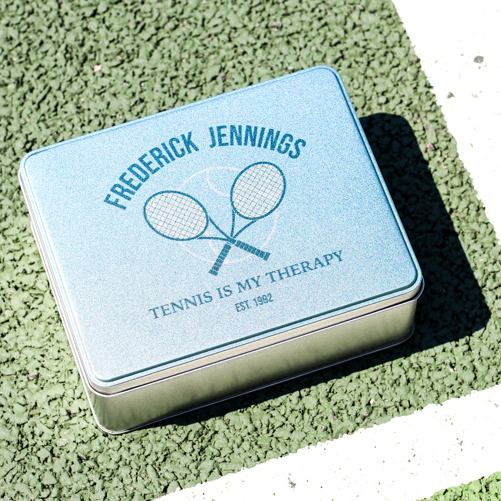 Personalised Tennis Tin Racket Hip Flask Gift Tin For Him