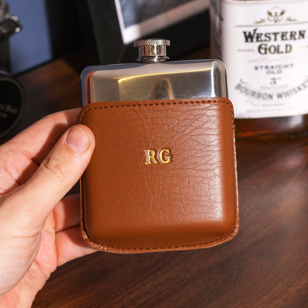 Personalised Leather Hip Flask Travel Alcohol Gift For Him