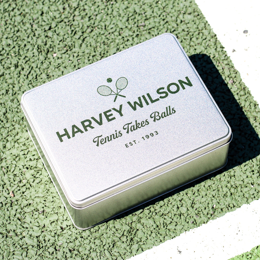 Personalised Tennis Tin With Hip Flask Gift For Him