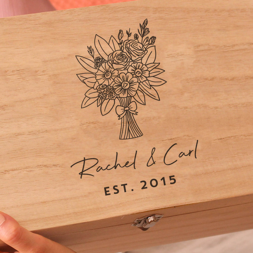 Personalised Flowers Wedding Keepsake Gift For Couples Anniversary Box