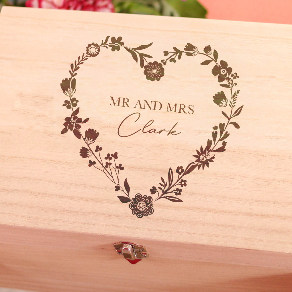 Personalised Floral Heart Flower Wedding Keepsake Gift For Couples Anniversary Memories