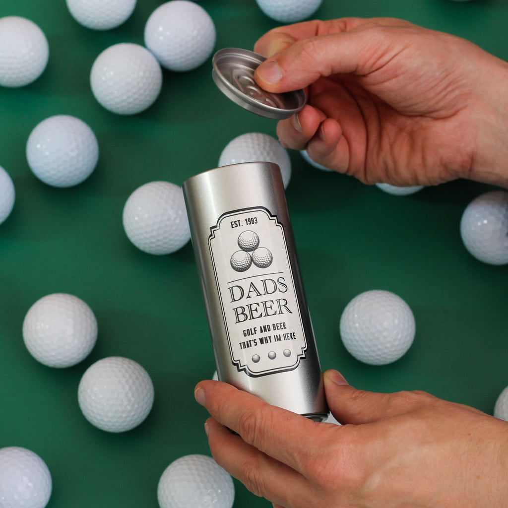 Personalised Golf And Beer Can With Golf Balls For Dad