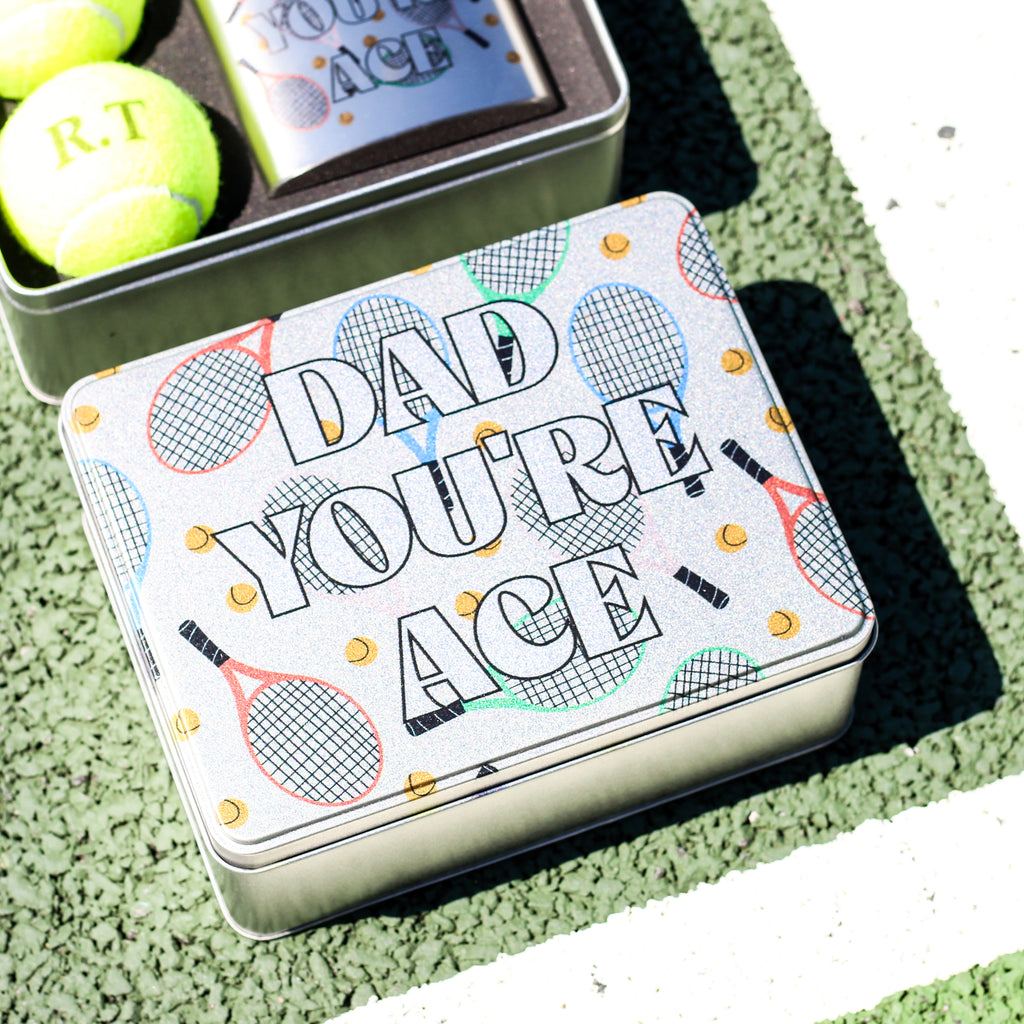 Personalised Your Ace Tennis Balls Tin And Hip Flask Gift For Dad