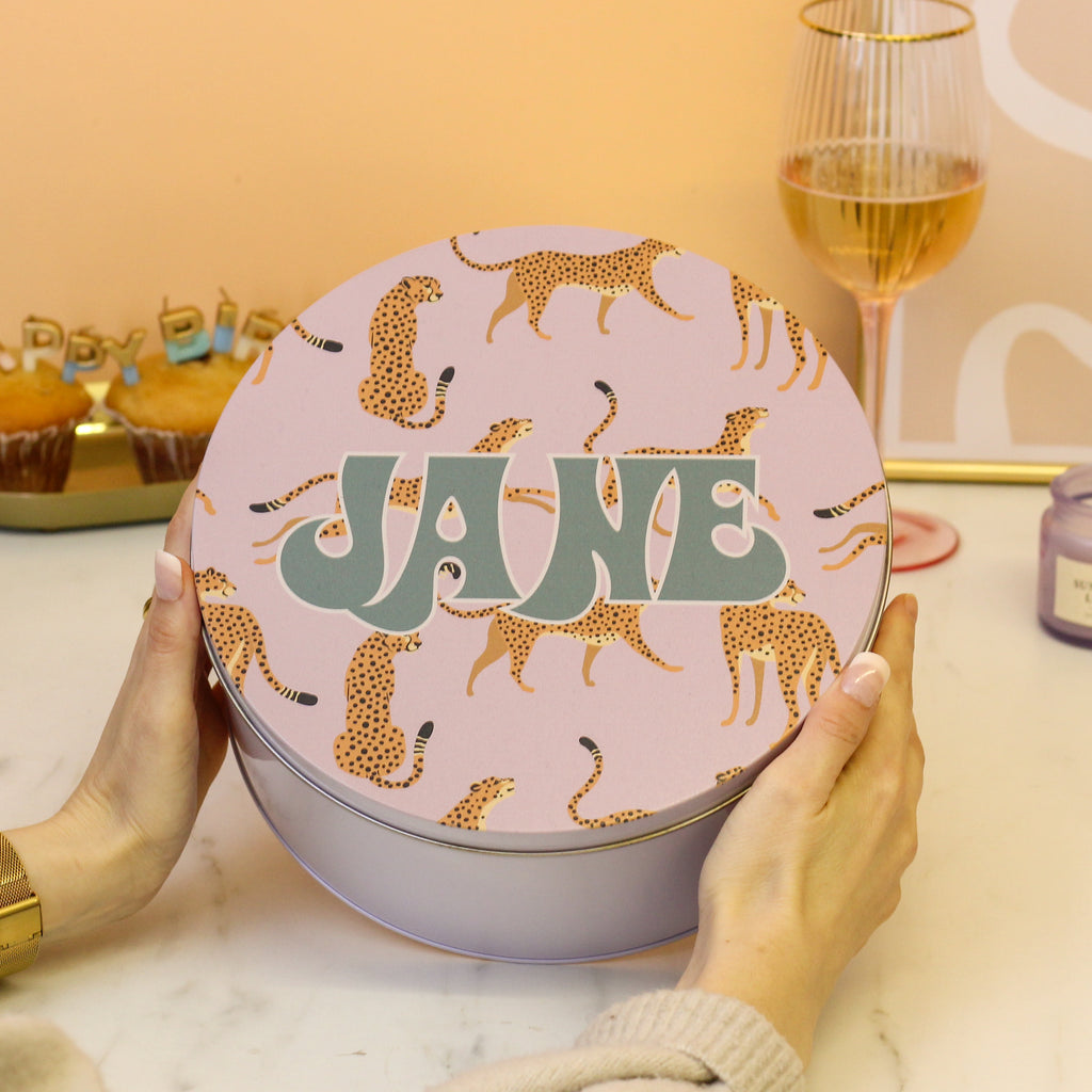 Personalised Leopard Cake Tin Small And Large Bundle