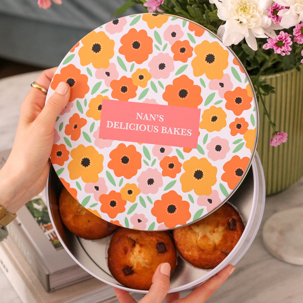 Personalised Bright Floral Baking Cake Tin Gift For Her Small And Large Bundle