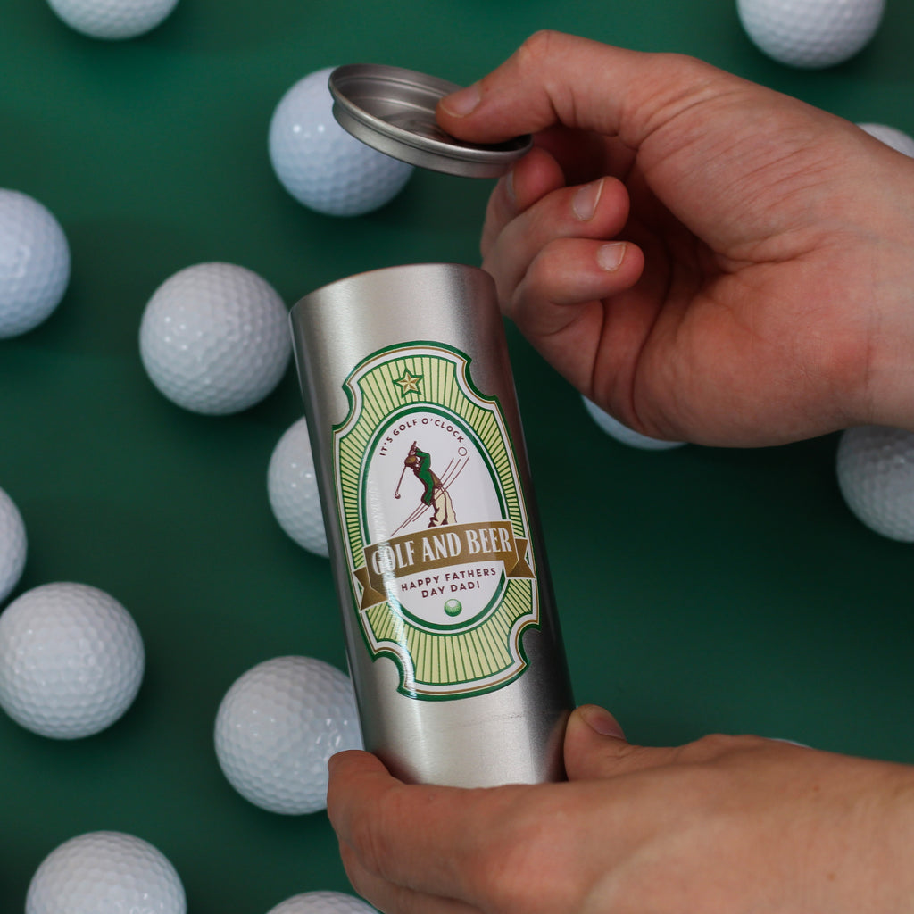 Personalised Golf Beer Can With Three Golf Balls