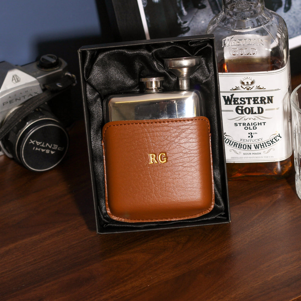 Personalised Leather Hip Flask Travel Alcohol Gift For Him