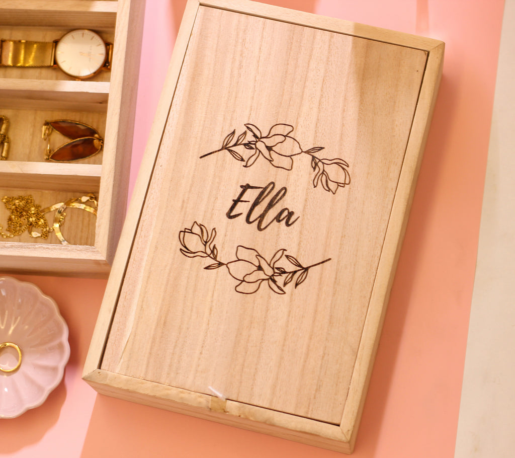 Personalised Floral Mirror Jewellery Box Travel Gift