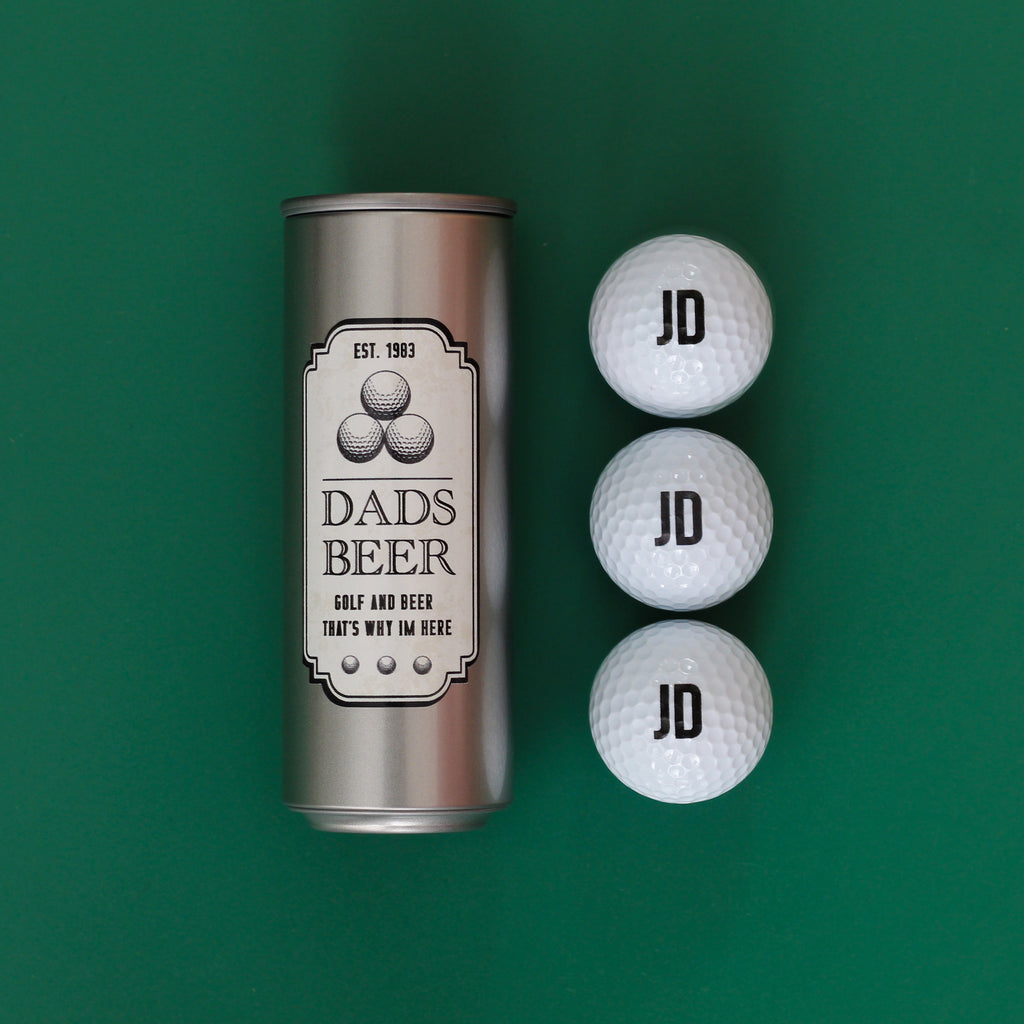 Personalised Golf And Beer Can With Golf Balls For Dad