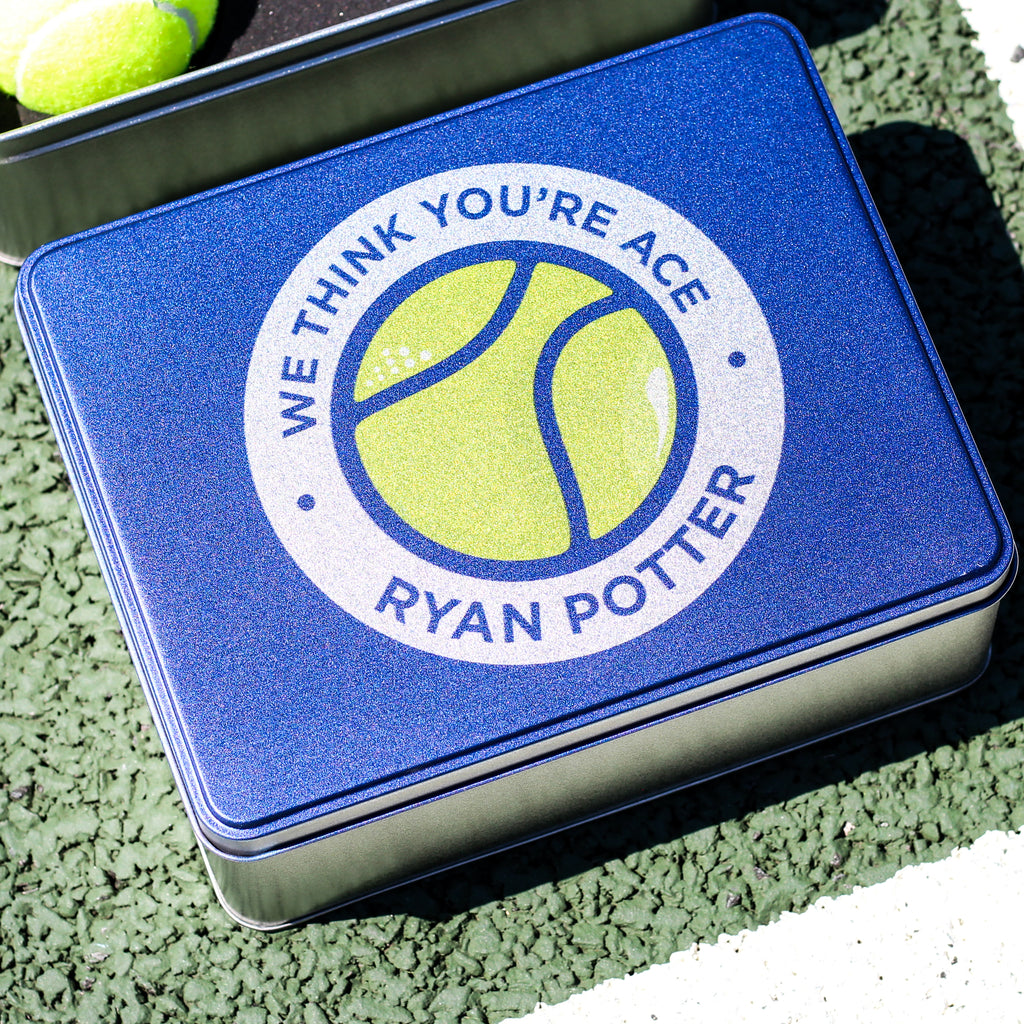 Personalised Tennis Ball Tin With Hip Flask Gift For Him