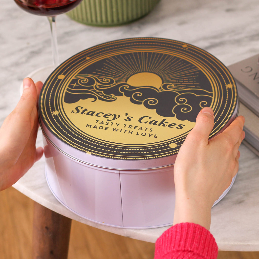 Personalised Sunrise Cake Tin Baking Gift For Her Small And Large Bundle