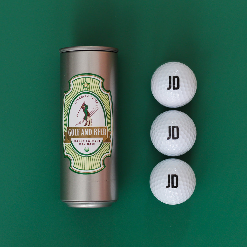 Personalised Golf Beer Can With Three Golf Balls