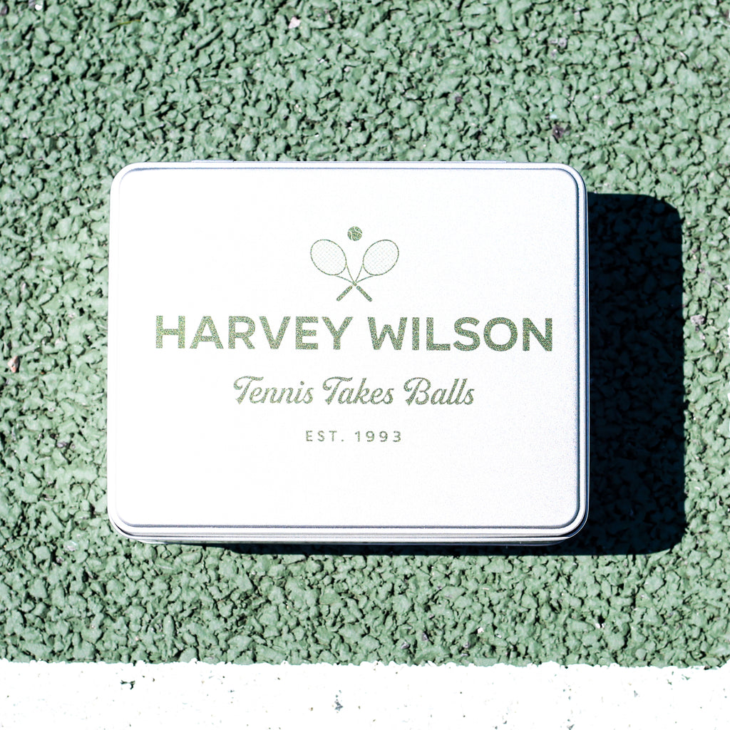 Personalised Tennis Tin With Hip Flask Gift For Him