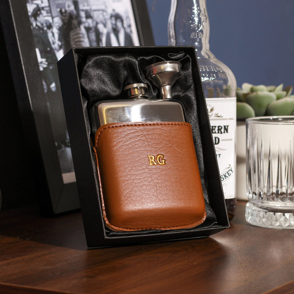 Personalised Leather Hip Flask Travel Alcohol Gift For Him