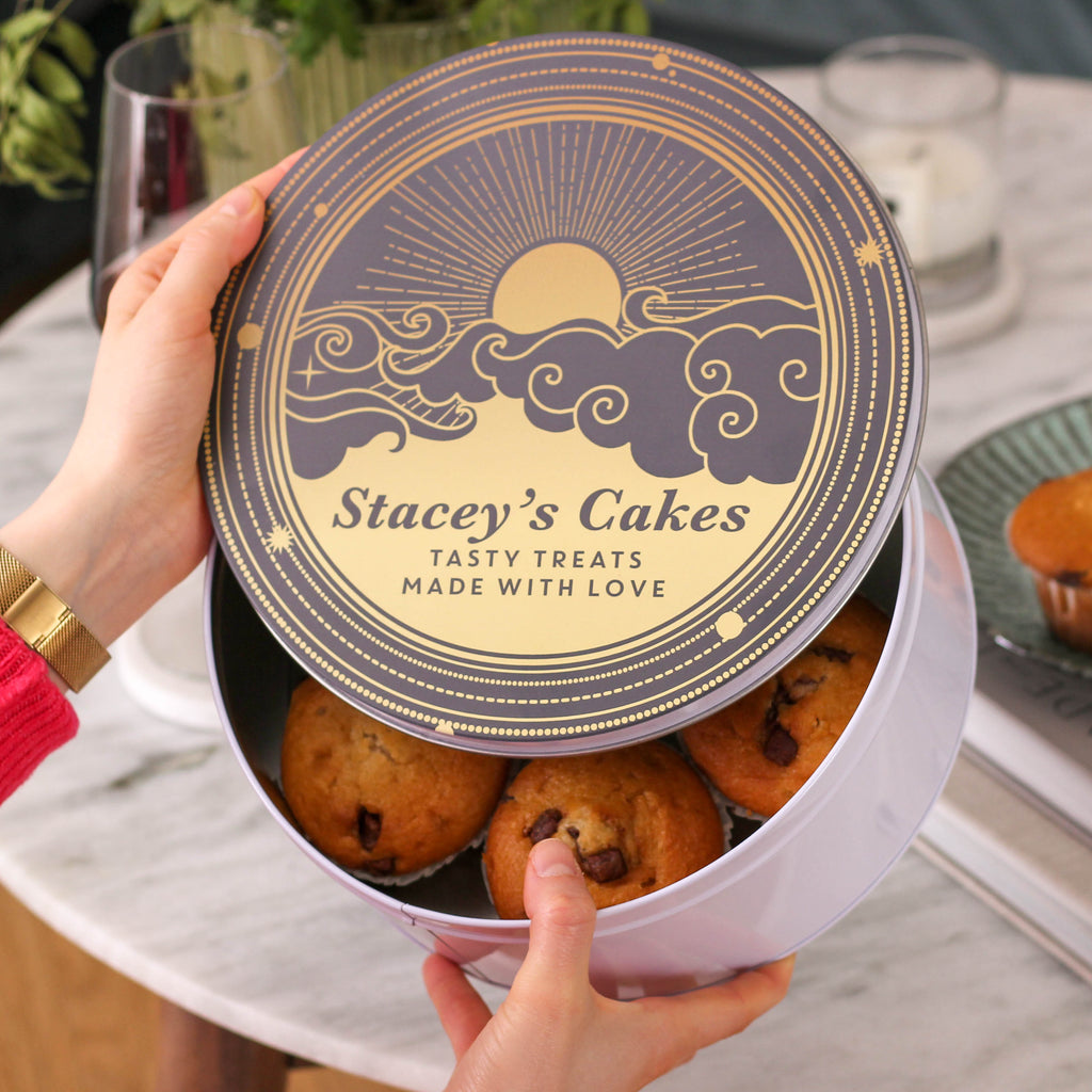 Personalised Sunrise Cake Tin Baking Gift For Her Small And Large Bundle