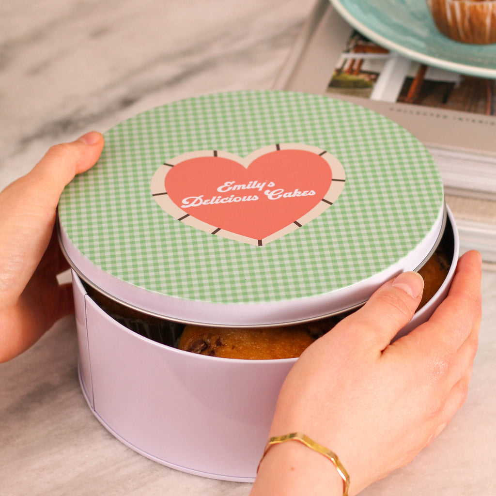 Personalised Gingham Cake Baking Birthday Treat Tin Small And Large Bundle