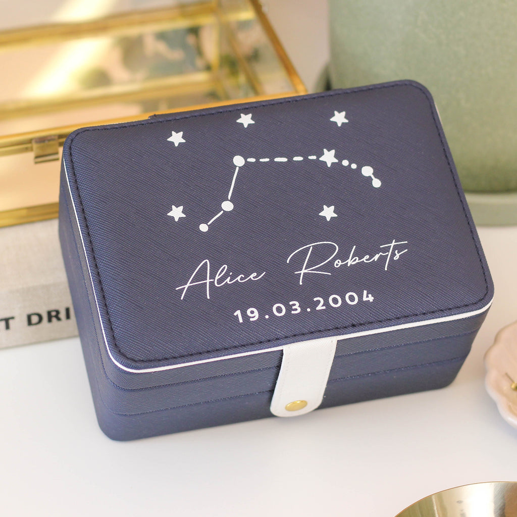 Personalised Star Sign Jewellery Box Gift For Her Travel Accessories