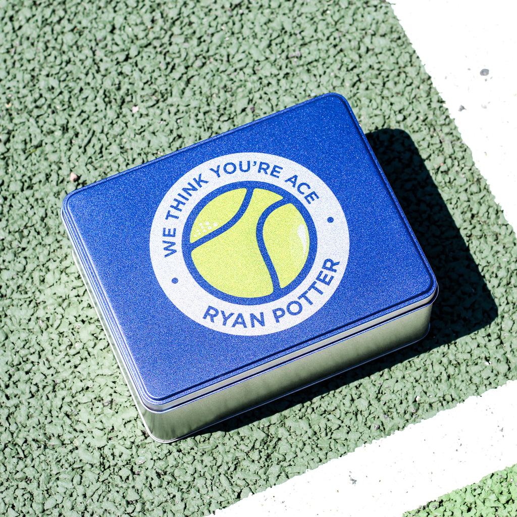 Personalised Tennis Ball Tin With Hip Flask Gift For Him