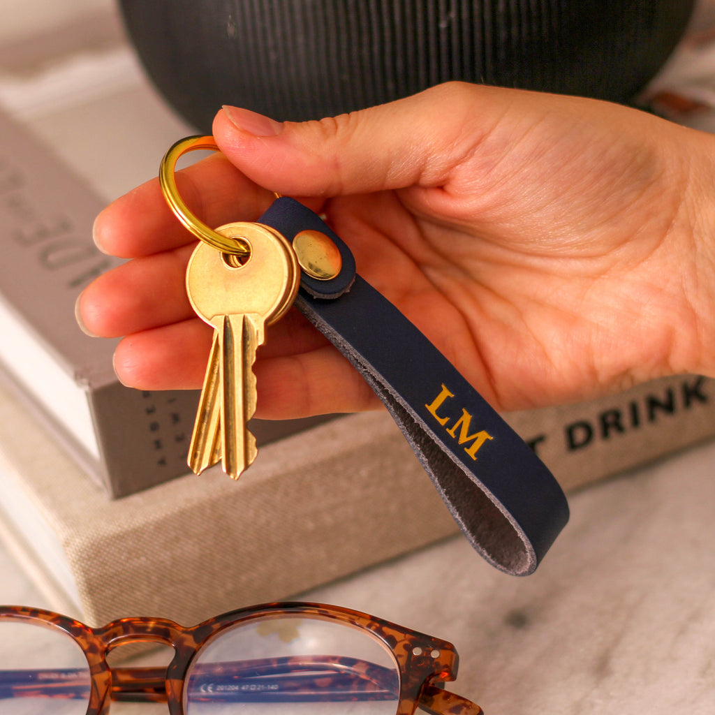 Personalised Black Leather Key Ring Housewarming Gift