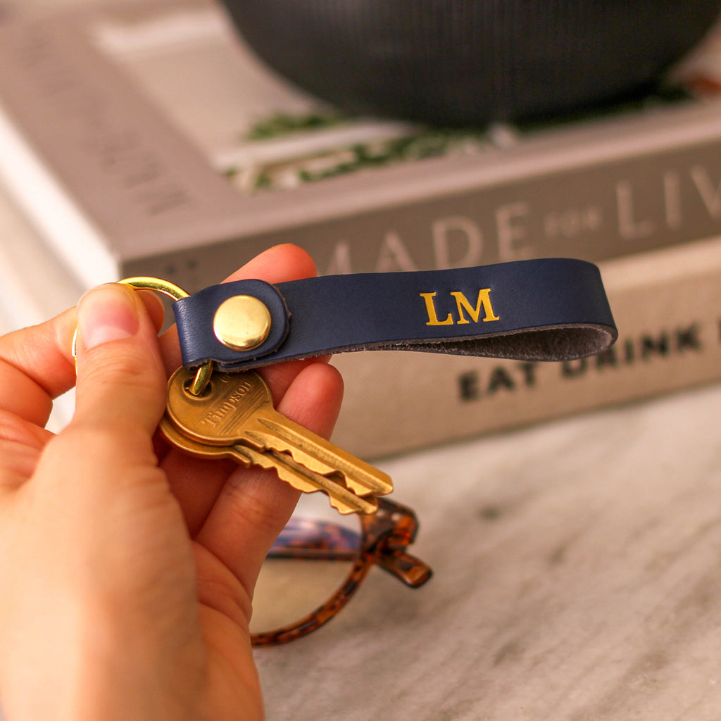 Personalised Black Leather Key Ring Housewarming Gift