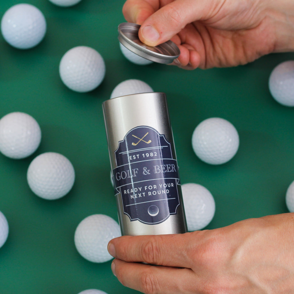 Personalised Dads Beer Golf Beer Tin With Balls